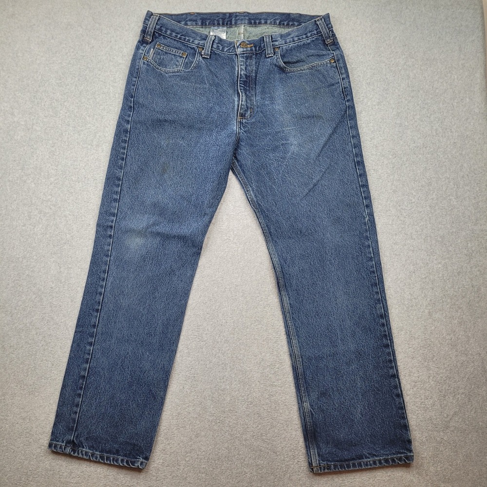 Carhartt Jeans Mens 38x30 Blue B480-DVB Relaxed Fit Straight Leg Denim Workwear